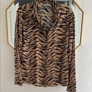 Reformation tiger Print silk Button-Up Blouse